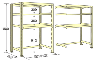 中量ボトムフリーラック 300kgタイプ 高さ  1800-3段