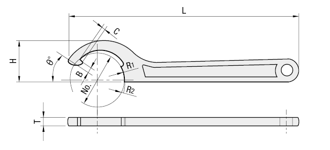 ベアリングナット用引掛スパナ:外形図