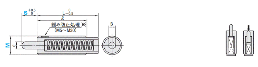 スプリングプランジャスチールボディタイプ:外形図