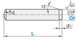 ノックピン　プラス公差　端部形状：片端テーパ､片端球　はめあい公差：+0.01/+0.005:関連画像