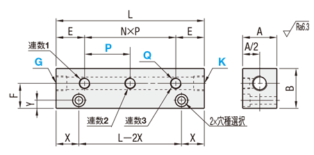 エア用ブロックマニホールド　－横貫通穴・上穴タイプ－:関連画像