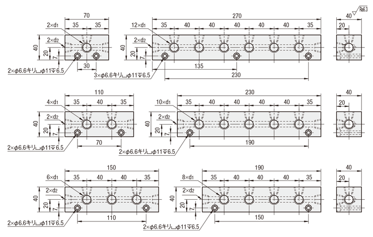 エア用ブロックマニホールド　－横貫通穴・Ｌ字穴タイプ－:関連画像