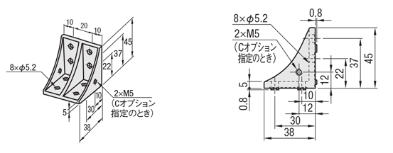 ５シリーズ（溝幅６ｍｍ）　－２列溝用－　突起付反転ブラケット:関連画像