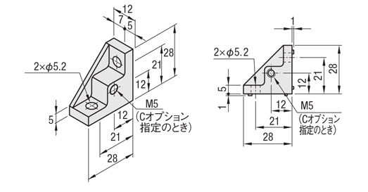 ５シリーズ（溝幅６ｍｍ）　－１列溝用－　片リブブラケット:関連画像