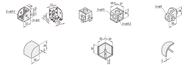 ＨＦＳ６　３０角アルミフレーム用コーナーブラケットセット:関連画像