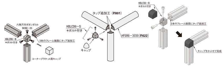 ＨＦＳ６　３０角アルミフレーム用コーナーブラケットセット:関連画像