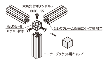 6シリーズ（溝幅8mm） 30角アルミフレーム用コーナーブラケットセット 関連画像3_製品比較情報