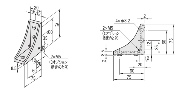 ８シリーズ（溝幅１０ｍｍ）－１列溝用－突起付反転ブラケット:関連画像