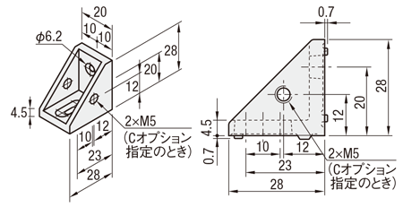 ６シリーズ（溝幅８ｍｍ）－１列溝用－　片面長穴ブラケット:関連画像