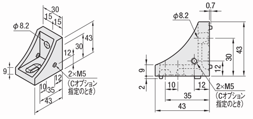 ８シリーズ（溝幅１０ｍｍ）－１列溝用－片面長穴ブラケット:関連画像