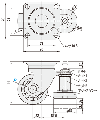 アジャスタ付キャスタ　重荷重一体型タイプ:関連画像