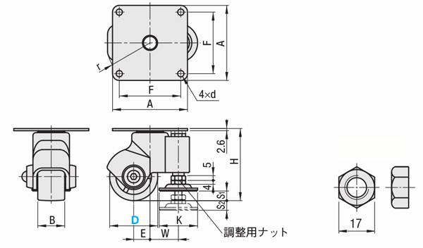 アジャスタ付キャスタ　軽量タイプ:関連画像