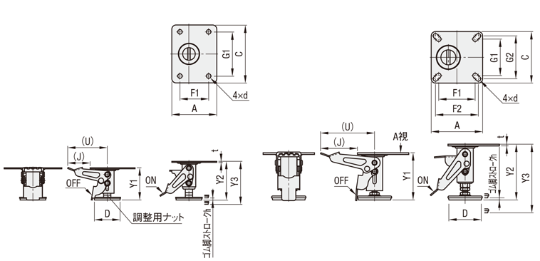 フロアストッパ　高さ調整機能付きタイプ:関連画像