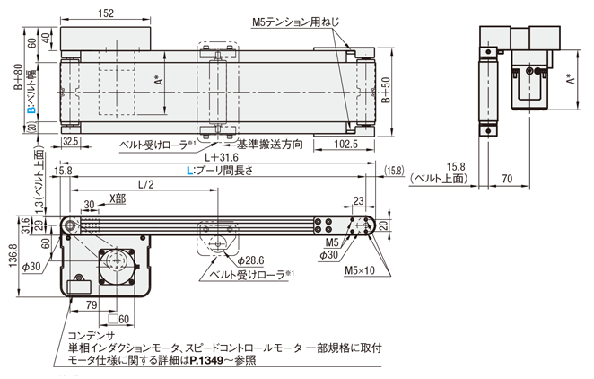 平ベルトコンベヤ　ＳＶシリーズ　蛇行抑制桟付ヘッド駆動２溝フレーム　φ３０:関連画像