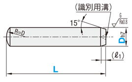 ノックピン　マイナス公差　端部形状：片端テーパ､片端球　はめあい公差：h7:関連画像