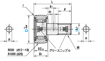 カムフォロア　頭部ねじ部六角穴付　クラウンタイプ:関連画像