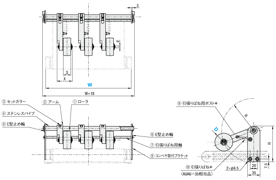 コンベヤ用押さえローラ－短ローラタイプ－:関連画像