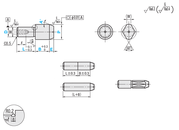 位置決めピン　大頭テーパタイプ　－テーパ角度指定・公差選択・めねじ－:関連画像