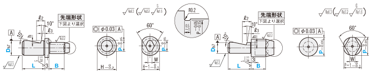 治具用位置決めピン　並級止めねじ部ショートタイプ　先端形状選択切欠きタイプ:関連画像