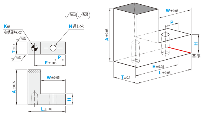 受駒(平面) -ノック穴１つ・通し穴１つタイプ-:関連画像