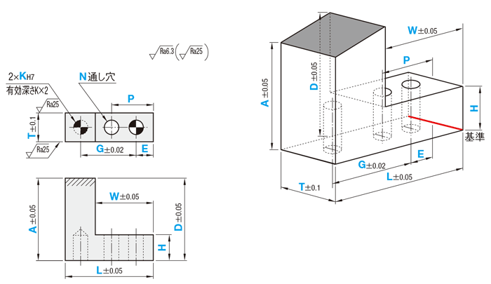 受駒(縦勾配) -ノック穴２つ・通し穴１つタイプ-:関連画像