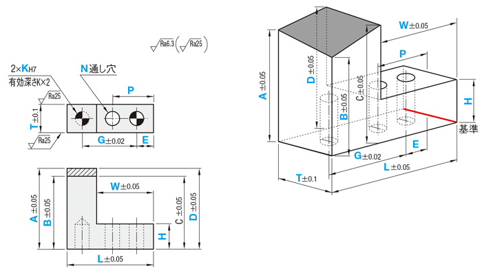 受駒(2勾配) -ノック穴２つ・通し穴１つタイプ-:関連画像