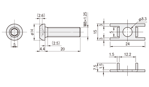 ６シリーズ（溝幅８ｍｍ）　ブラインドジョイント部品　スクリュージョイント:関連画像