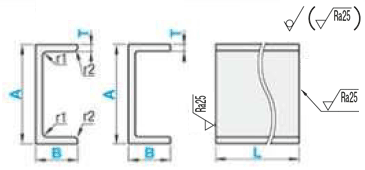 チャンネル-アルミ:A6063-Rあり・Rなし(WEB掲載品) 外形図