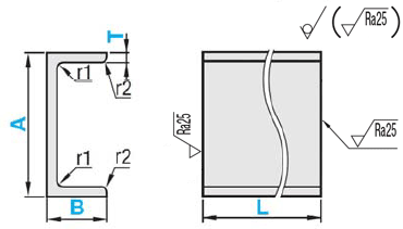 チャンネル-ステンレス:SUS304-Rあり（WEB掲載品） 