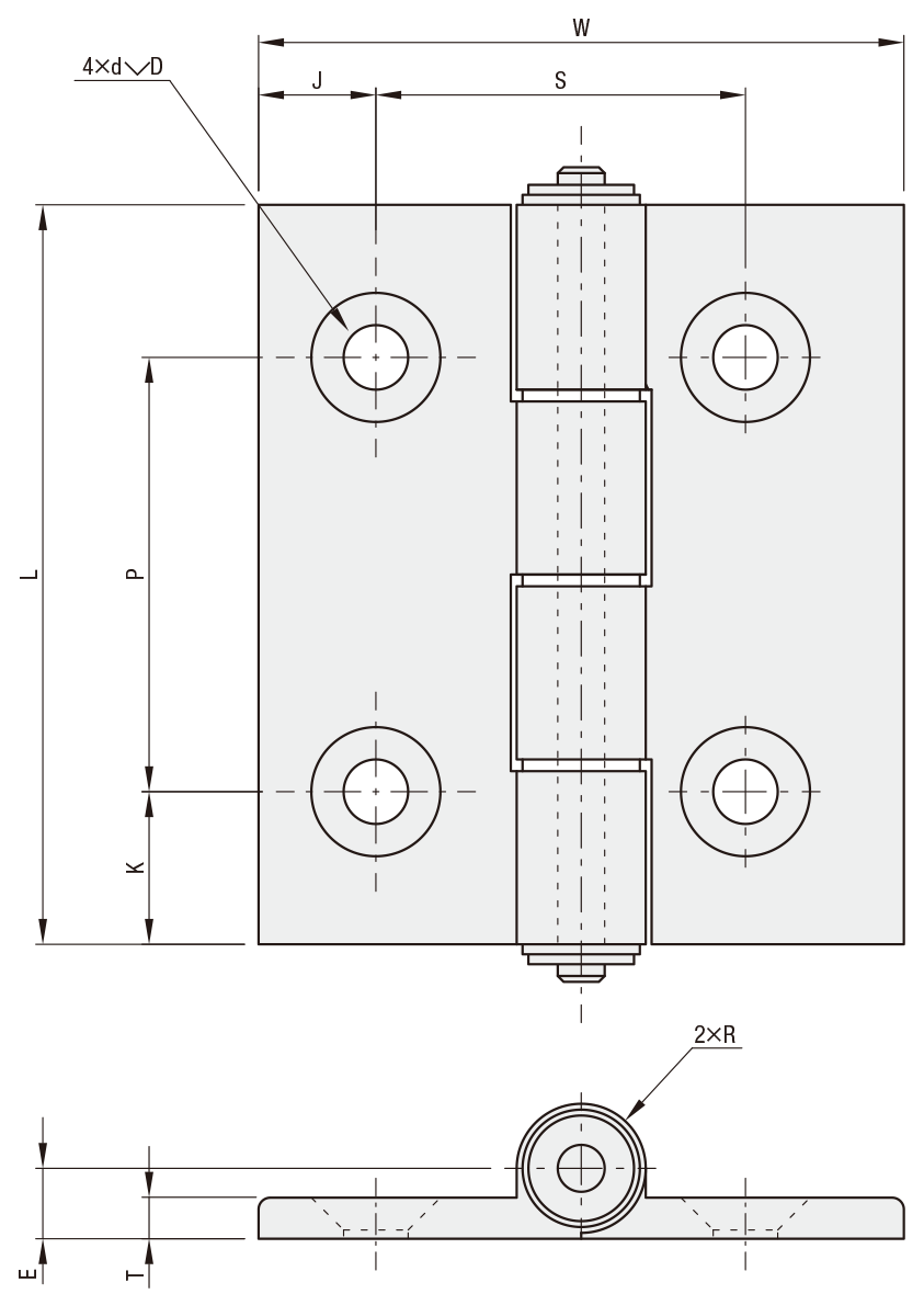 エコノミーシリーズアルミ合金製蝶番　寸法図