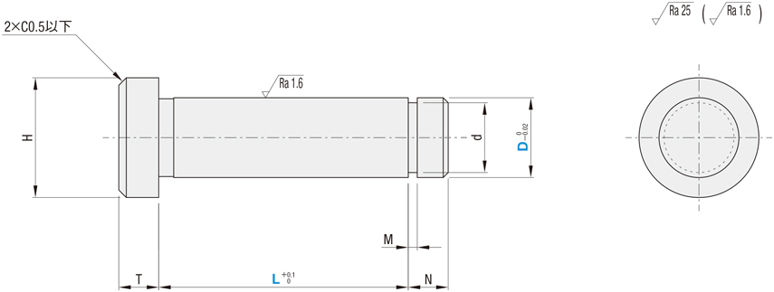 エコノミーシリーズヒンジピン　ツバ付止め輪タイプ　寸法図