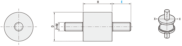 【エコノミーシリーズ】 防振ゴム 両端おねじタイプ:外形図