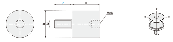 【エコノミーシリーズ】 防振ゴム おねじ・めねじタイプ:外形図