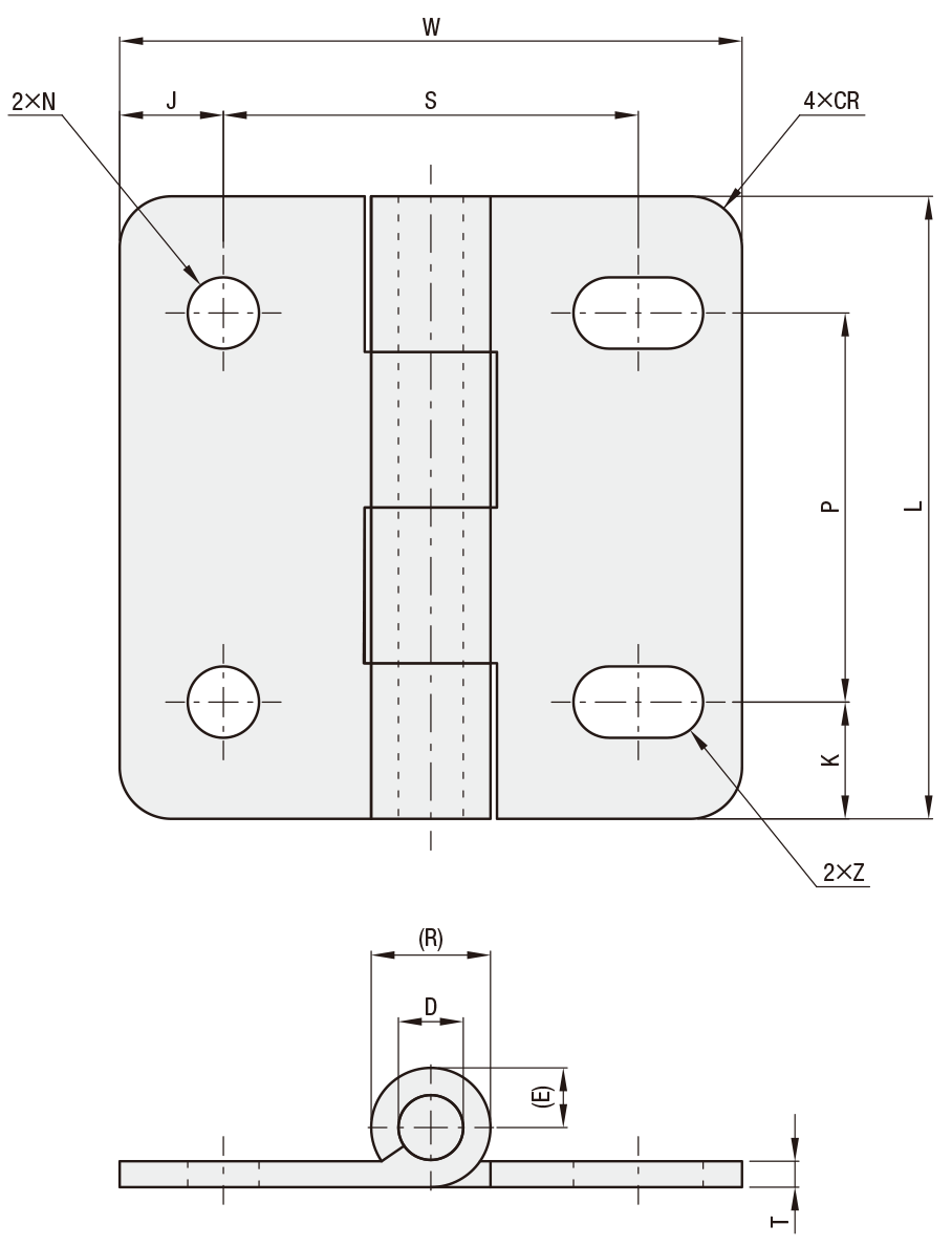 エコノミーシリーズ　蝶番　長穴タイプ　寸法図