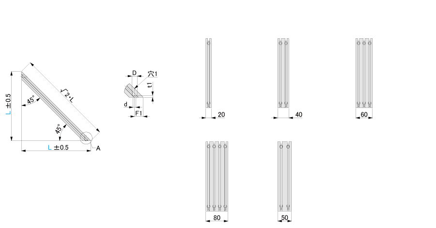 ５シリーズ用（溝幅６ｍｍ）補強用フレームブラケット　直角45度形状タイプ:関連画像