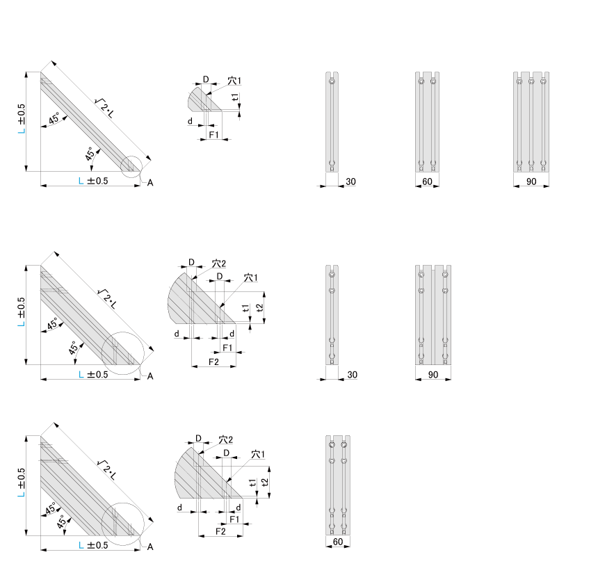 ６シリーズ用（溝幅８ｍｍ）補強用フレームブラケット　直角45度形状タイプ:関連画像