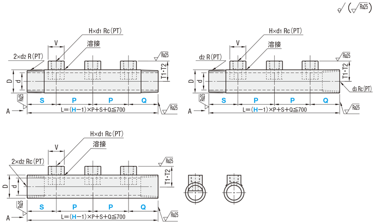 【クリーン洗浄品】配管マニホールド　１方向　両端おねじ:関連画像