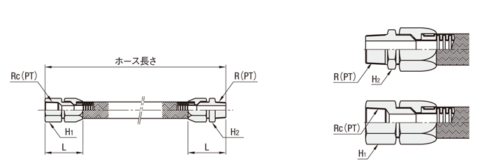 フレキシブルホース　低圧（無溶接）タイプ　ＰＴオス・ＰＴメス:関連画像