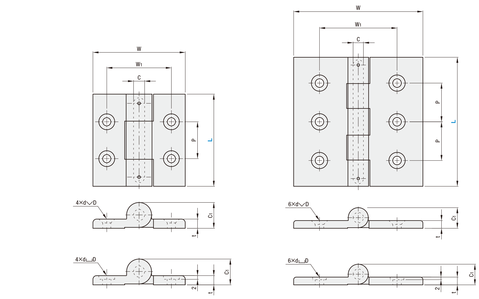 重量用蝶番　寸法図