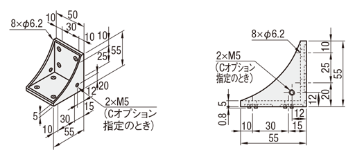 ６シリーズ（溝幅８ｍｍ）－２列溝用－　突起付反転ブラケット　取付穴８個タイプ:関連画像