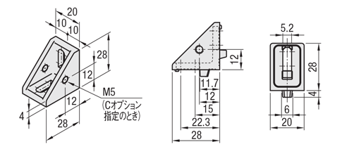 ５シリーズ（溝幅６ｍｍ）　－１列溝用－　ナット止ブラケット:関連画像