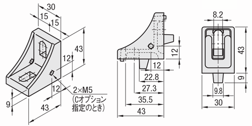 ８シリーズ（溝幅１０ｍｍ）－１列溝用－ナット止ブラケット:関連画像