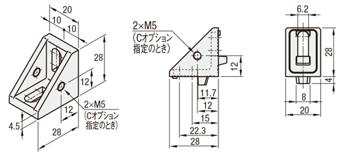 ６シリーズ（溝幅８ｍｍ）－１列溝用－　ナット止ブラケット:関連画像