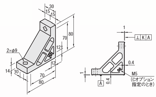 ８シリーズ（溝幅１０ｍｍ）－１列溝用－押出極厚型ブラケット（直角加工タイプ）:関連画像