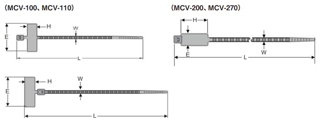 結束バンド（マーキングタイプ） 外形図 MCV-100、110