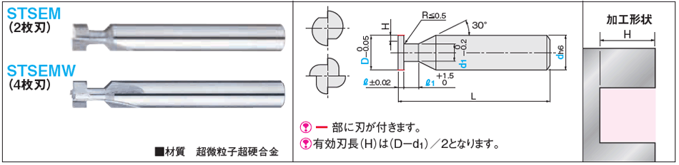 超硬Ｔスロットカッター 2枚刃/4枚刃/スクエア_外形図