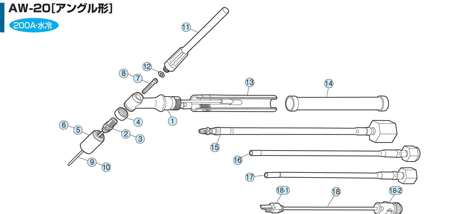 TIG溶接トーチ AW-20（200A）用 画像