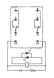 MY ミニパワーリレー　形MY2N-CR　端子配置・内部接続図