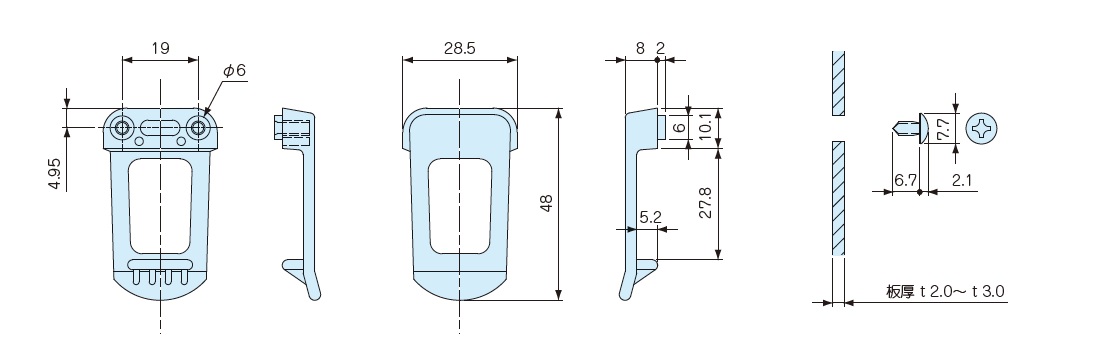 ベルトクリップの寸法図