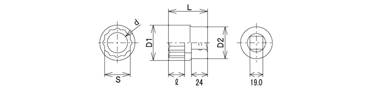 ソケット（12角タイプ） 寸法図